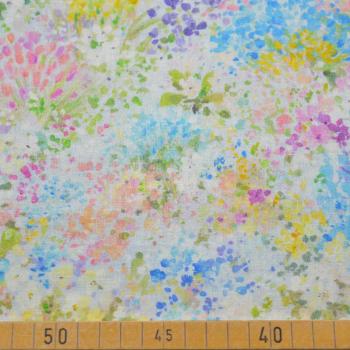 Preview: Baumwoll Leinen Aquarellblüten in Bunt auf Ecru